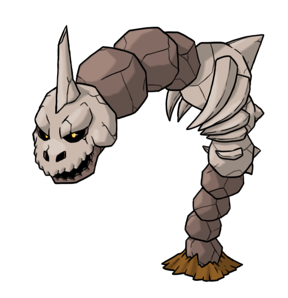 My Onix evolution, Fossilix, a Rock/Ghost type which evolves when given the  Rare Bone and leveling up in a graveyard. : r/fakemon